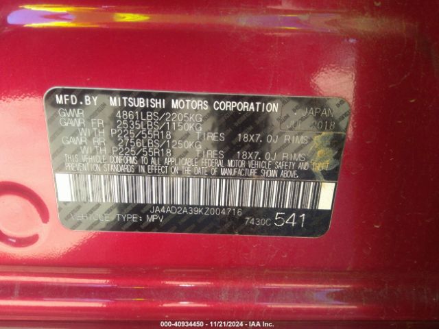 JA4AD2A39KZ004716 Mitsubishi Outlander Es