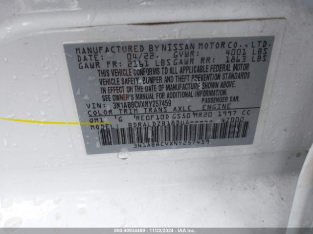 3N1AB8CVXNY257459 Nissan Sentra Sv Xtronic Cvt