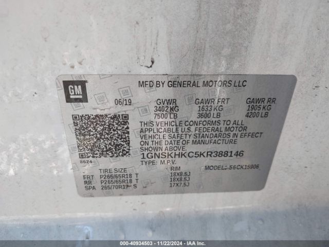 1GNSKHKC5KR388146 Chevrolet Suburban Lt