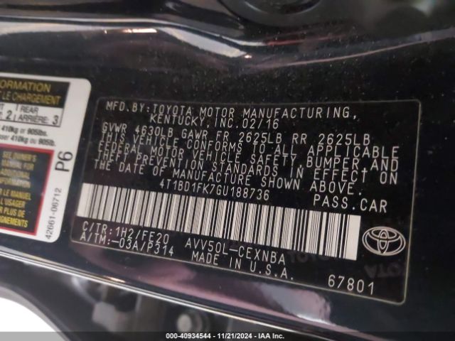 4T1BD1FK7GU188736 Toyota Camry Hybrid Le