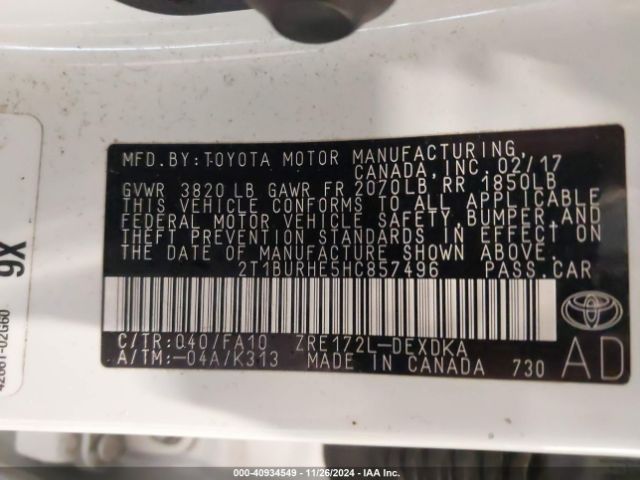 2T1BURHE5HC857496 Toyota 2zr-fe