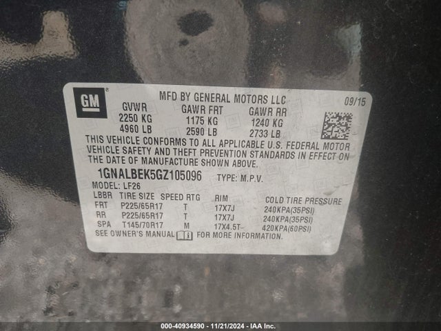 Chevrolet EQUINOX LS 2016 1GNALBEK5GZ105096 Image 9