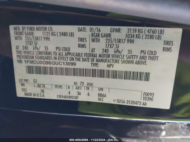 1FMCU0G96GUC13099 Ford ESCAPE SE