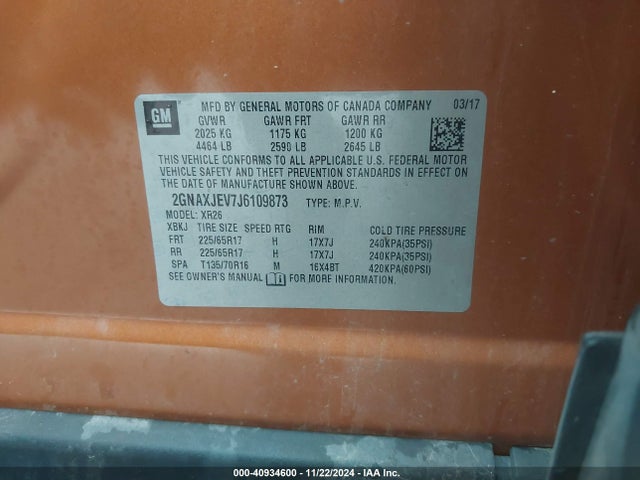 Chevrolet EQUINOX LT 2018 2GNAXJEV7J6109873 Image 9