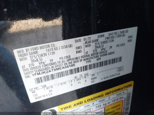 1FMJK2AT9MEA08105 Ford Expedition Limited Max