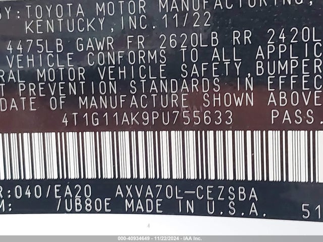 Toyota CAMRY SE 2023 4T1G11AK9PU755633 Image 9
