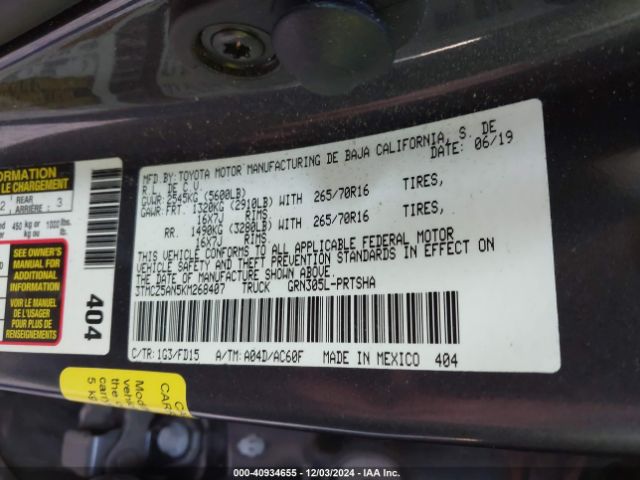 3TMCZ5AN5KM268407 Toyota Tacoma Trd Off Road
