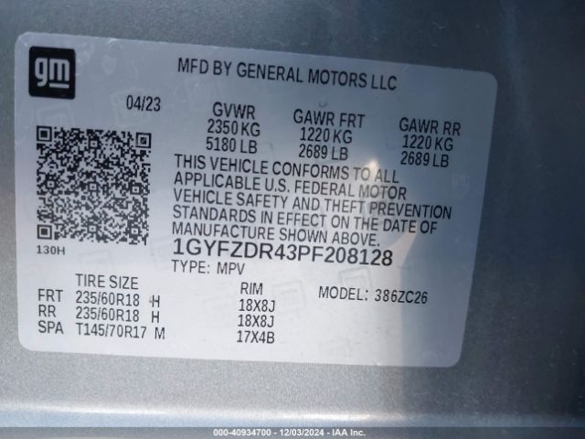 1GYFZDR43PF208128 Cadillac Xt4 Awd Premium Luxury