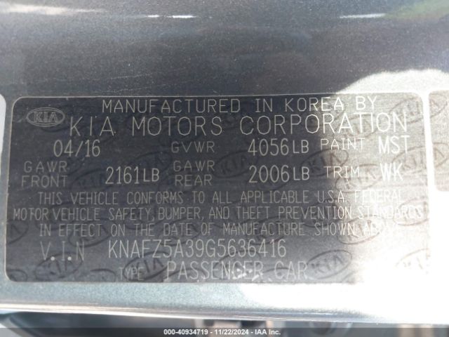 KNAFZ5A39G5636416 KIA FORTE SX