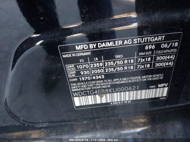 WDCTG4EB8KU000621 Mercedes-Benz GLA 250