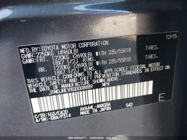JTMDJREVXGD008889 Toyota Rav4 Hybrid Limited