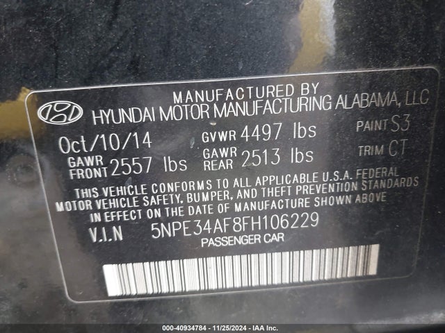 Hyundai Sonata Sport 2015 5NPE34AF8FH106229 Image 9