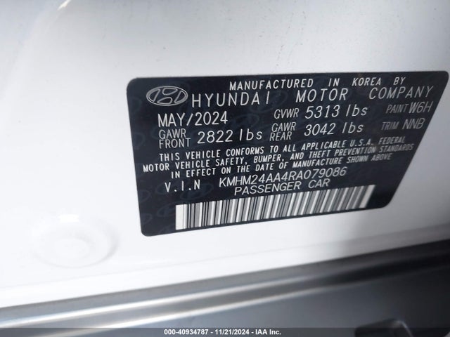 KMHM24AA4RA079086 Hyundai Ioniq 6 Se