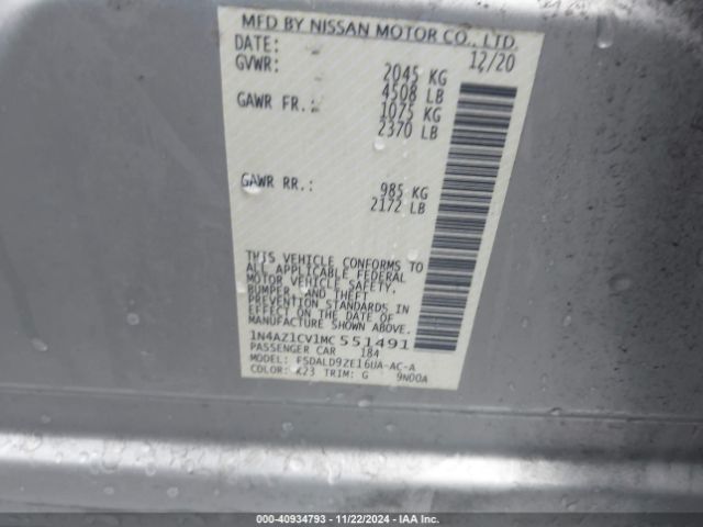 1N4AZ1CV1MC551491 Nissan Leaf Sv 40 Kwh