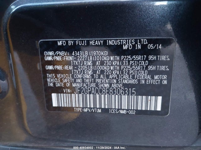 JF2GPACC8E8306315 Subaru Xv Crosstrek 2.0i Premium