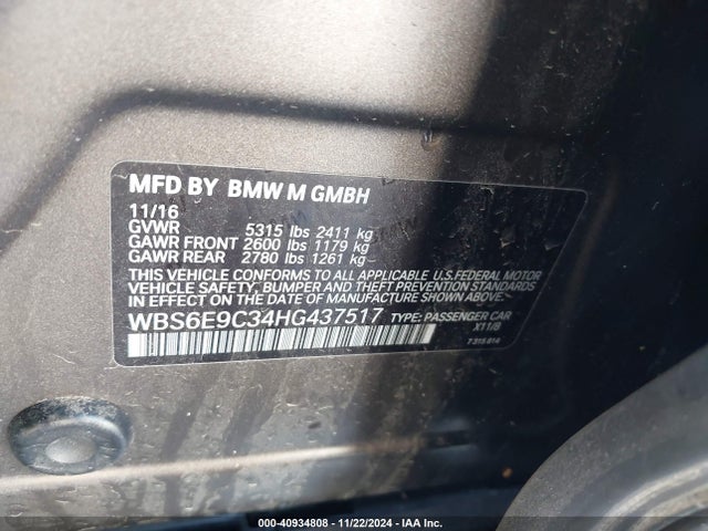 BMW M6 Gran Coupe 2017 WBS6E9C34HG437517 Image 9
