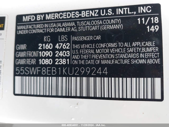 55SWF8EB1KU299244 Mercedes-Benz C 300 4matic