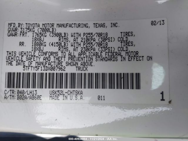 2013 TOYOTA TUNDRA 2WD TRUCK 5TFTY5F13DX007962 Photo 8