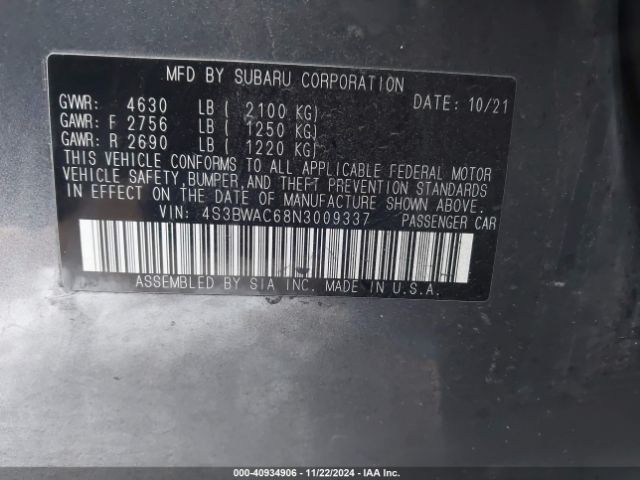 4S3BWAC68N3009337 Subaru Legacy Premium