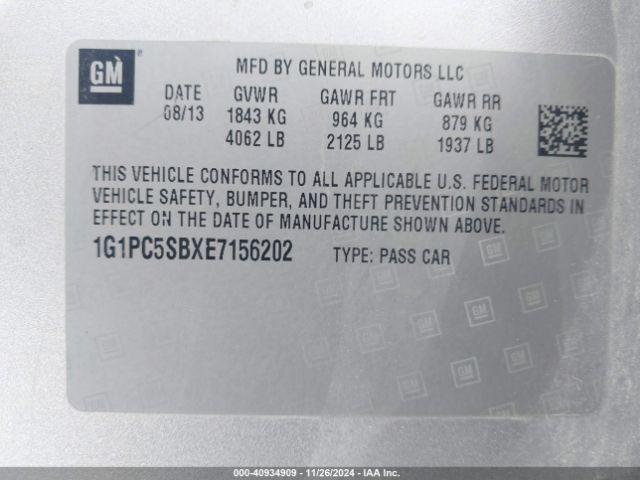 1G1PC5SBXE7156202 Chevrolet Cruze 1lt Auto