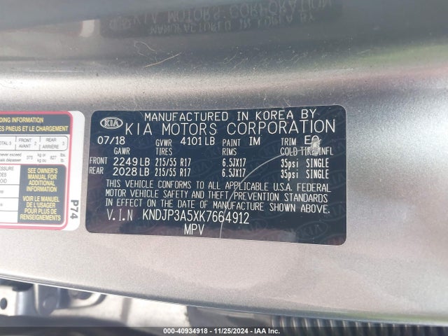 KIA SOUL + 2019 KNDJP3A5XK7664912 Image 9