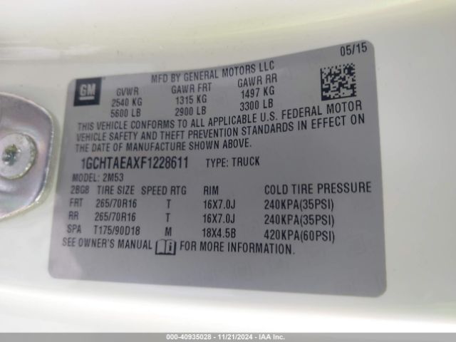 1GCHTAEAXF1228611 Chevrolet Colorado Wt
