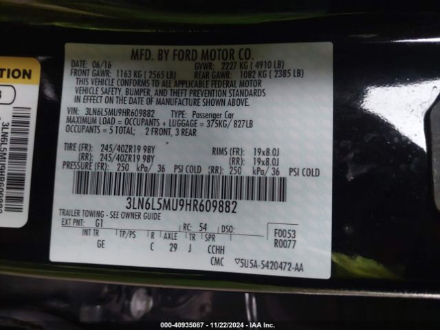 3LN6L5MU9HR609882 Lincoln Mkz Hybrid Reserve