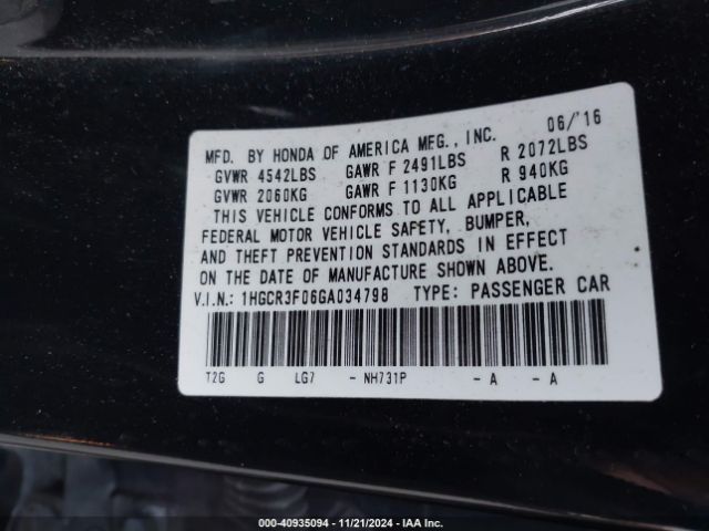 1HGCR3F06GA034798 Honda Accord Ex-l V-6