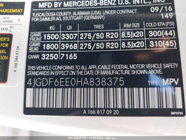 4JGDF6EE0HA838375 Mercedes-Benz Gls 450 4matic
