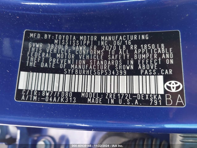 Toyota Corolla S Plus 2016 5YFBURHE5GP534399 Image 9