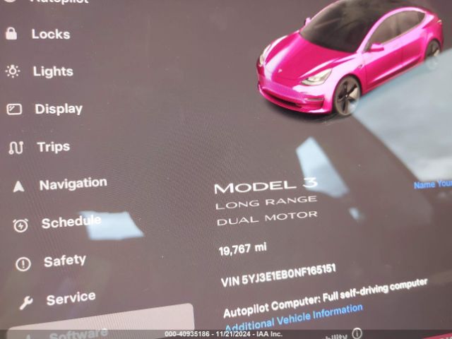 5YJ3E1EB0NF165151 Tesla Model 3 Long Range Dual Motor All-wheel Drive