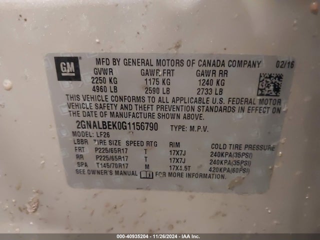 Chevrolet EQUINOX LS 2016 2GNALBEK0G1156790 Image 9