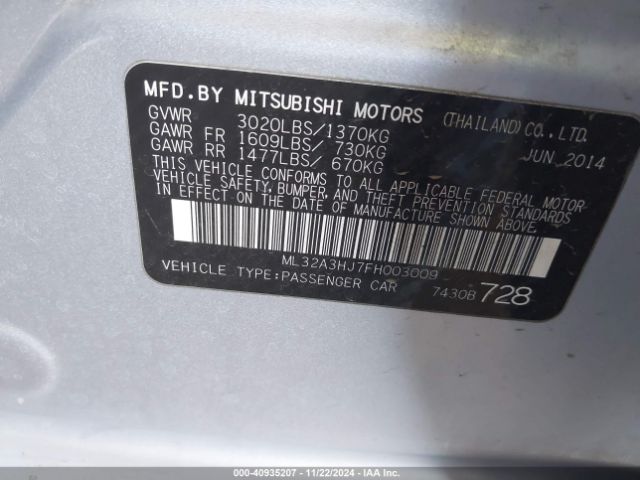 2015 MITSUBISHI MIRAGE ML32A3HJ7FH003009 Photo 8
