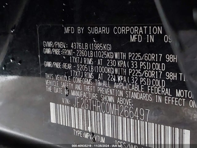 Subaru na 2021 JF2GTHRC0MH266497 Image 9