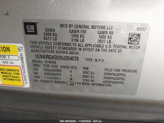 Chevrolet Traverse 1lt 2017 1GNKRGKD2HJ264678 Image 9