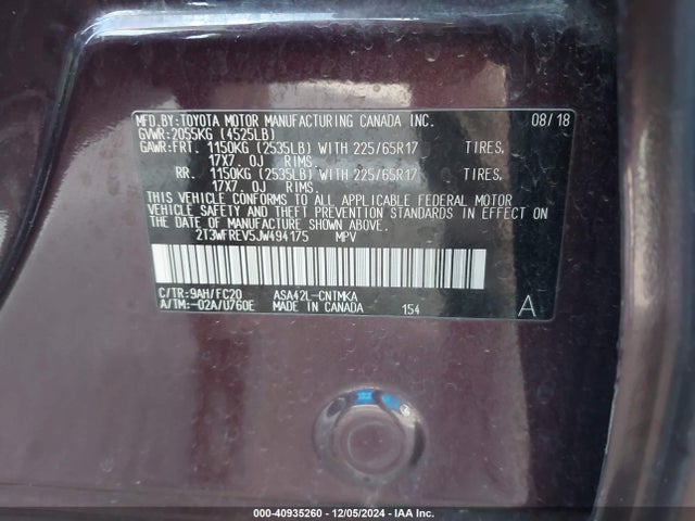 2T3WFREV5JW494175 Toyota Rav4 Adventure/xle