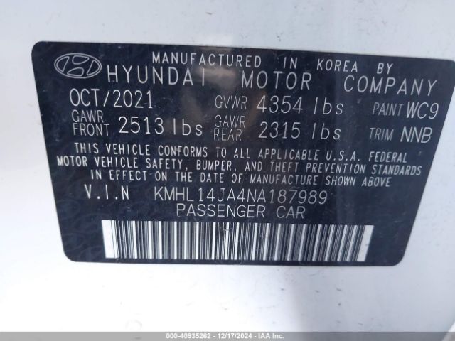KMHL14JA4NA187989 Hyundai SONATA SEL