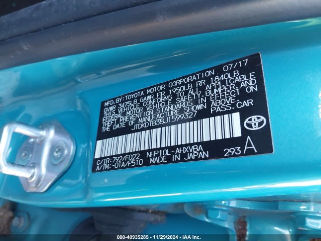 JTDKDTB38J1599327 Toyota Prius C One