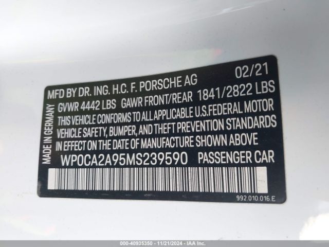 2021 PORSCHE 911 WP0CA2A95MS239590 Photo 8