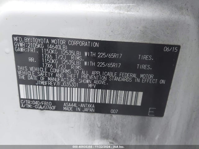 Toyota RAV4 LE 2015 JTMBFREV7FJ035301 Image 9