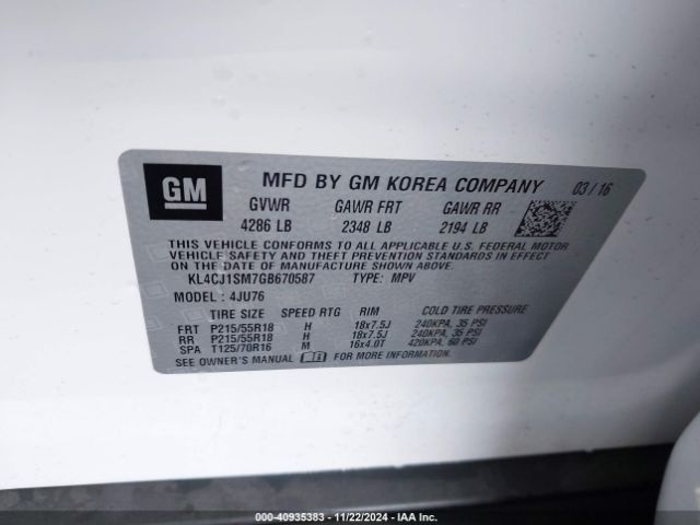 KL4CJ1SM7GB670587 Buick Encore Sport Touring