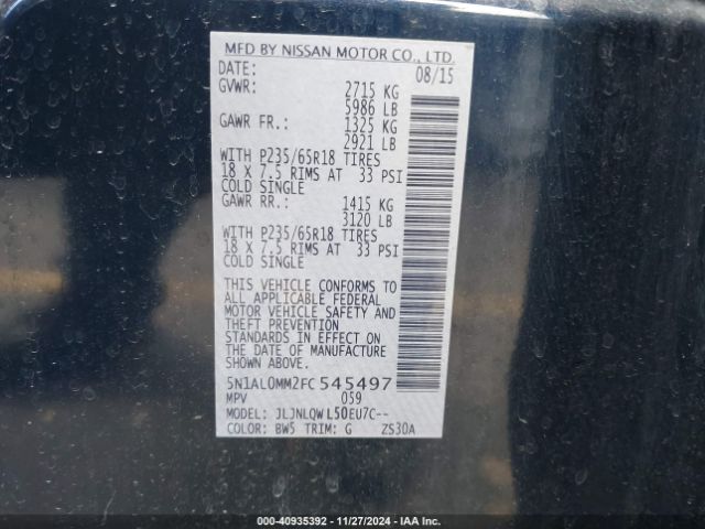 5N1AL0MM2FC545497 Infiniti QX60