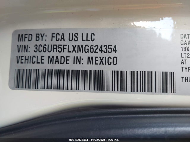 3C6UR5FLXMG624354 RAM 2500 Laramie  4x4 6'4 Box