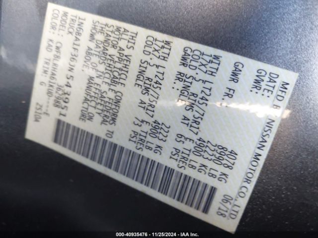1N6BA1F36JN543951 Nissan Titan Xd S Diesel
