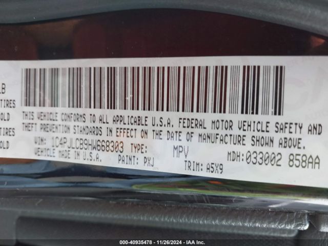1C4PJLCB9HW668303 Jeep Cherokee Latitude Fwd