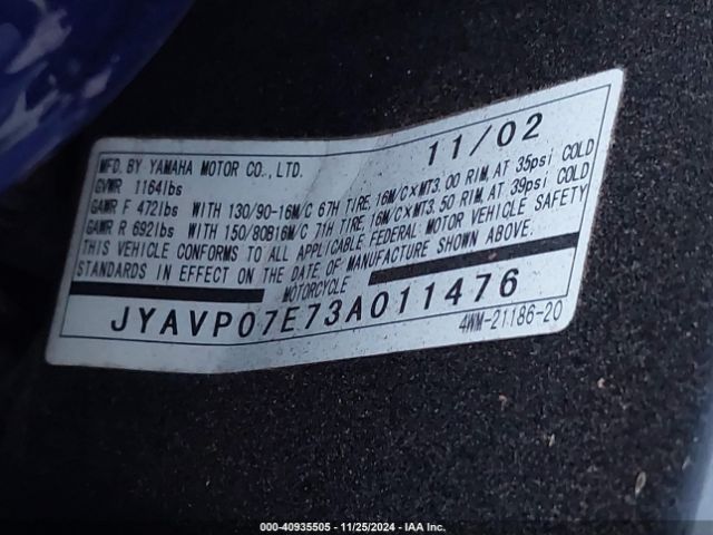 2003 YAMAHA XV1600 JYAVP07E73A011476 Photo 9