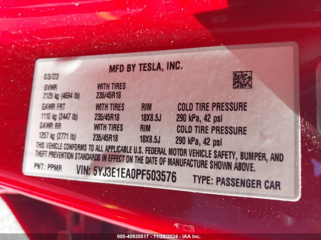 2023 TESLA MODEL 3 5YJ3E1EA0PF503576 Photo 8