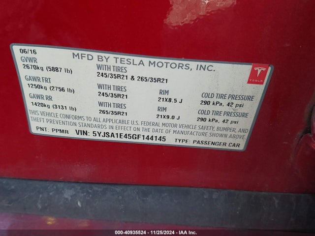 2016 TESLA MODEL S 5YJSA1E45GF144145 Photo 8