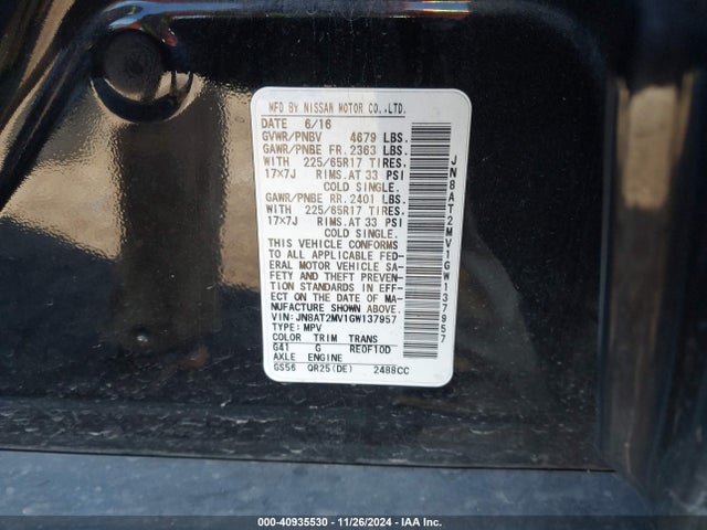 Nissan Rogue S/sl/sv 2016 JN8AT2MV1GW137957 Image 9