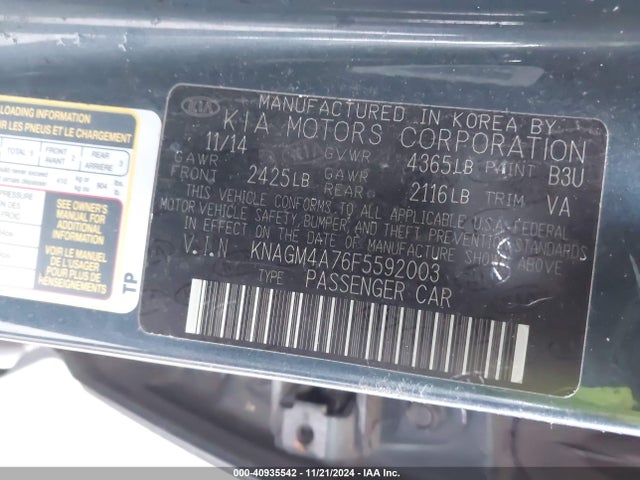 KIA Optima Lx 2015 KNAGM4A76F5592003 Image 9